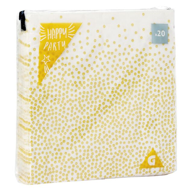 Serviette en papier blanc motif pois dor&eacute; x20