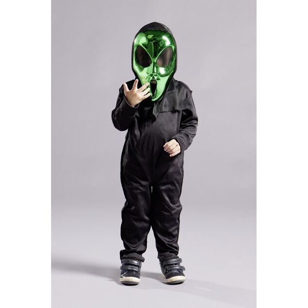 Masque Halloween alien avec cagoule vert m&eacute;tallis&eacute;