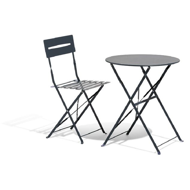Table de jardin ronde RIO pliante 2 personnes m&eacute;tal gris