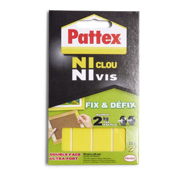 Lot de 10 pastilles de fixation Fix et D&eacute;flix Pattex Ni Clou Ni Vis 2kg