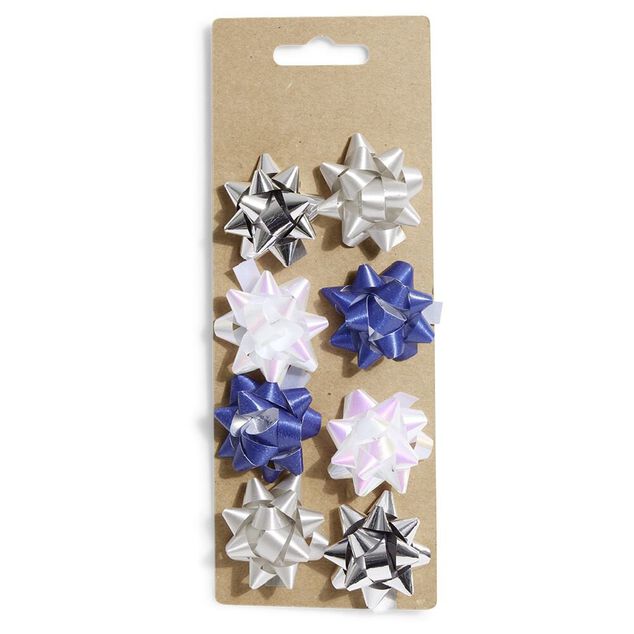 Noeud bolduc argent&eacute; blanc bleu x8