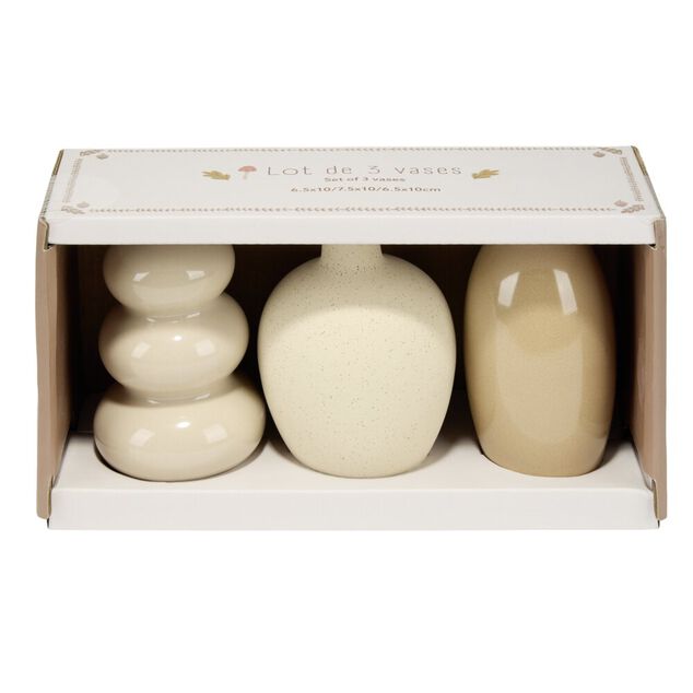 Vase contemporain x3 c&eacute;ramique beige &Oslash;6,5xH10cm