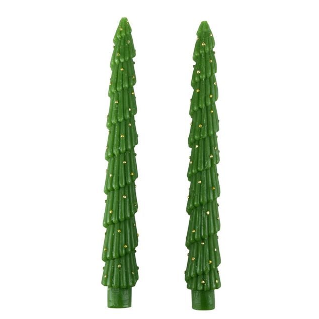 Bougie chandelle x2 forme sapin Ø4xH25cm (2 modèles)