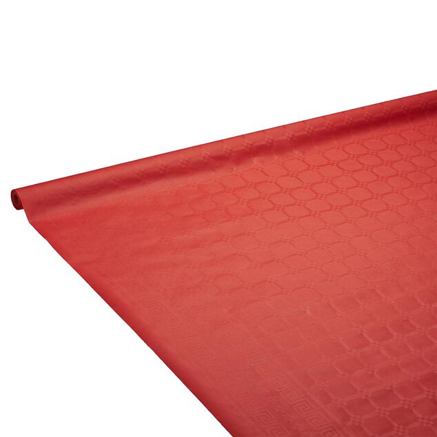 Nappe damass&eacute;e rouge en papier 6 m