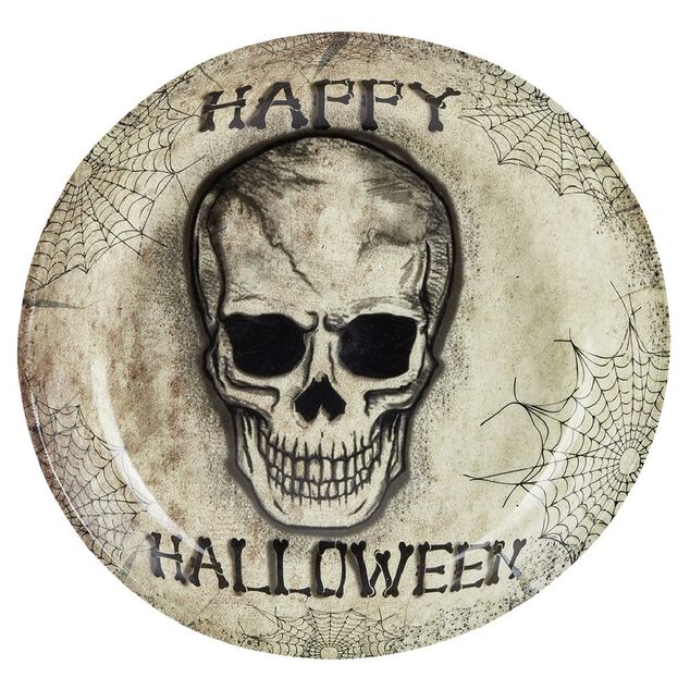 Saladier Happy Halloween t&ecirc;te de mort et toiles d'araign&eacute;es