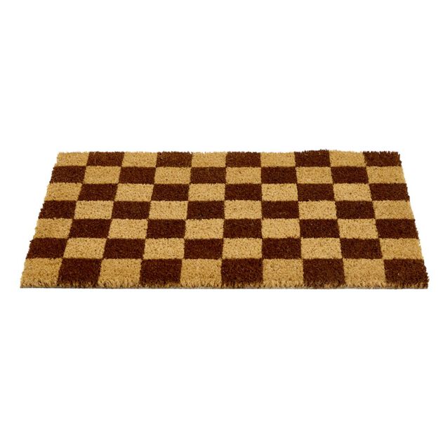 Tapis coco rectangulaire damier marron 40x60cm
