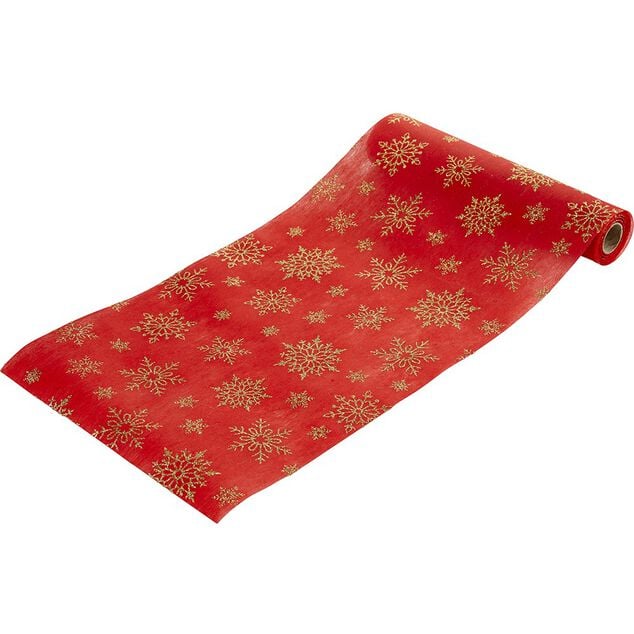 Chemin de table Rouge Flocons dor&eacute;s