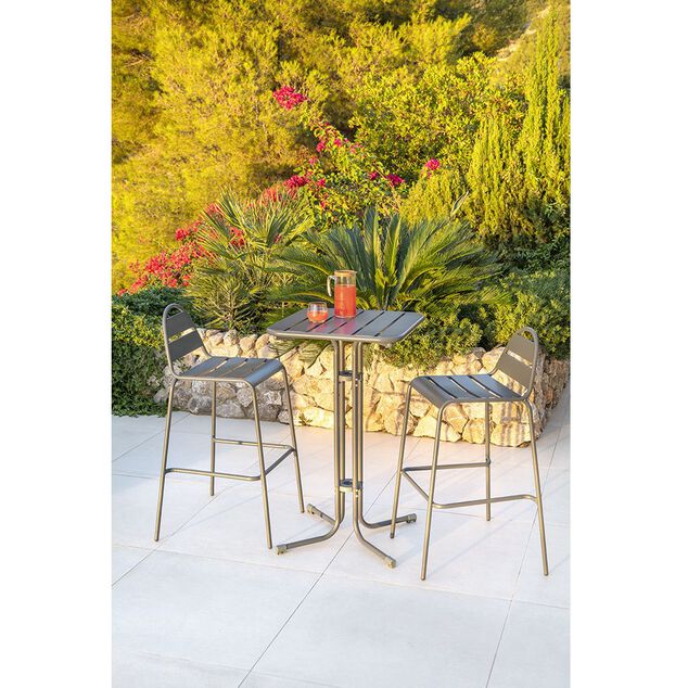 Table haute d'ext&eacute;rieur Fun 2 personnes m&eacute;tal gris