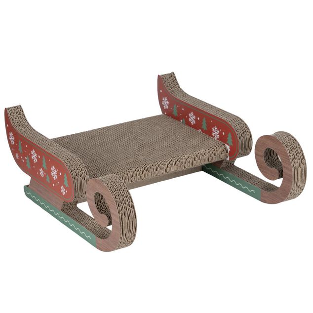 Grattoir pour chat forme traîneau de Noël papier L35X15XH42 cm