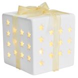Cadeau lumineux d&eacute;co No&euml;l 1LED c&eacute;ramique blanc H10cm