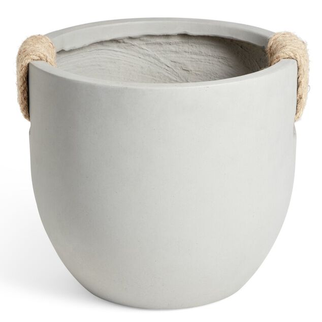Pot fibre d'argile rond gris poign&eacute;e en corde &Oslash;30xH24cm