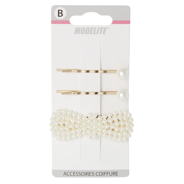 Pince guiche + pince clic clac perle dorée L.6 cm x2