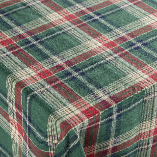 Nappe imprim&eacute; tartan polyester et coton L300X140 vert et rouge