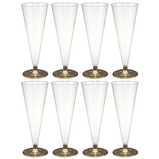 Fl&ucirc;te &agrave; champagne X8 pcs 20 cl pied dor&eacute; plastique &Oslash;6XH23 cm
