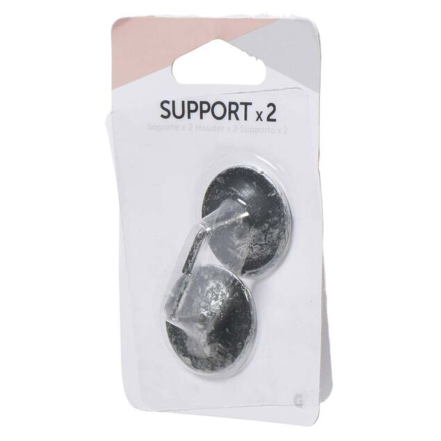 Support de tringle adh&eacute;sif rond m&eacute;tal noir argent&eacute; x2