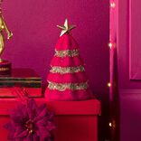 Sapin velours rouge et pailleté doré à poser Ø10,5xH19cm