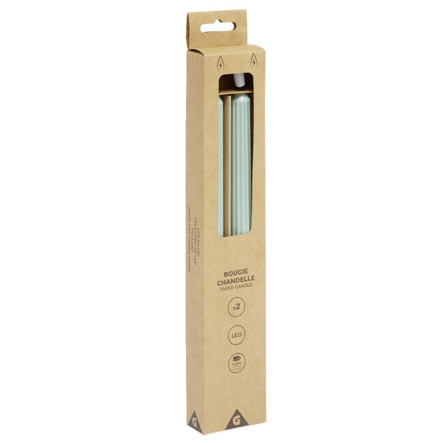 Lot de 2 bougies chandelles LED vertes &Oslash;2,2xH22,5cm