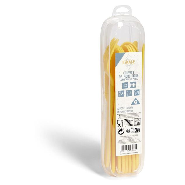 Couvert &agrave; pique-nique 4 personnes x12  jaune