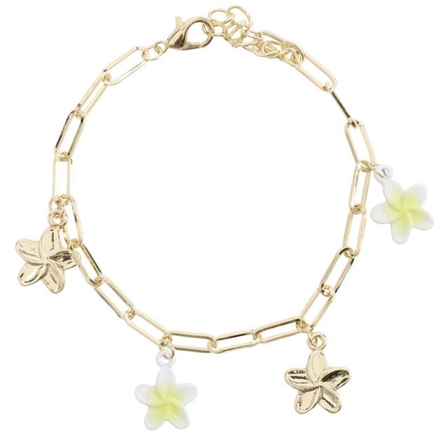 Bracelet cha&icirc;ne avec charms fleur m&eacute;tal dor&eacute; L11cm