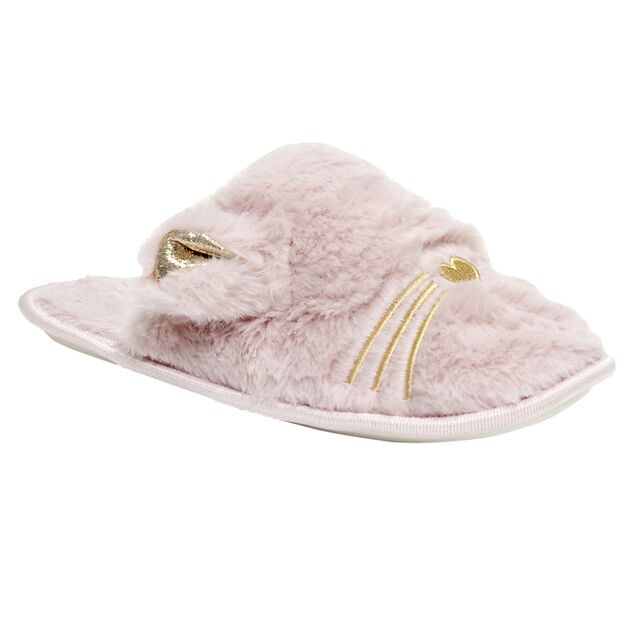 Pantoufles chaussons chat rose et dor&eacute; (3 tailles)