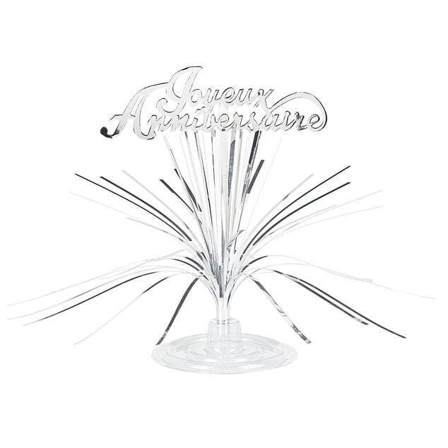 Centre de table "Joyeux anniversaire" argenté