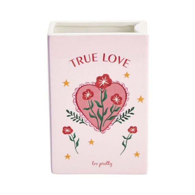Vase c&eacute;ramique forme livre romantique 13,5x6,5xH20cm (2 mod&egrave;les love ou secret)