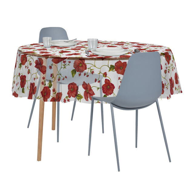 Nappe cristal ronde transparente motif coquelicot &Oslash;150cm