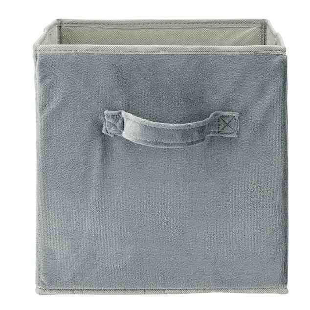 Pani&egrave;re de rangement pliable tissu velours gris 27x27xH27cm