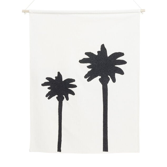 D&eacute;coration murale toile motif palmier coton beige et noir
