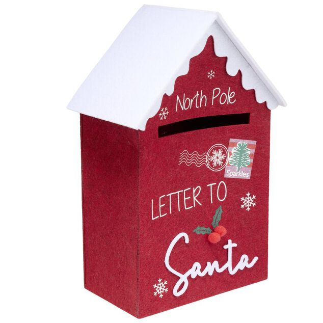Bo&icirc;te aux lettres du P&egrave;re No&euml;l en feutrine rouge H29cm