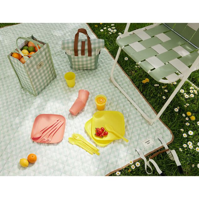 Chaise camping pliable motif quadrillage vert L58xP58xH80