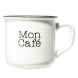 Mug caf&eacute; en porcelaine effet email blanc et bord noir Mon caf&eacute; 33cl H8,5cm