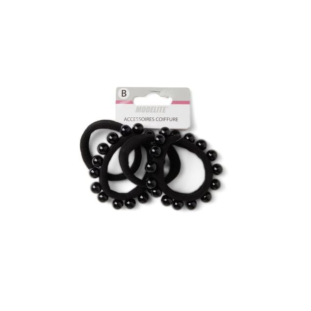 Lot de 4 &eacute;lastiques &agrave; cheveux avec perles polyester noir