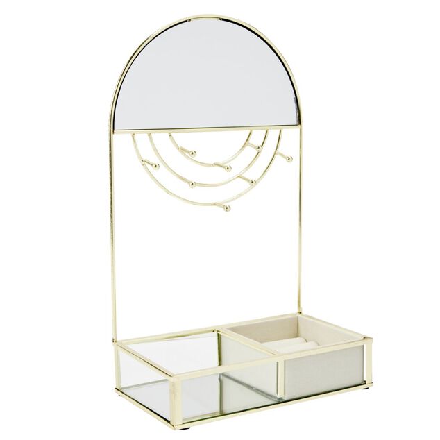 Porte-bijoux m&eacute;tal dor&eacute; avec miroir 18x10xH30cm