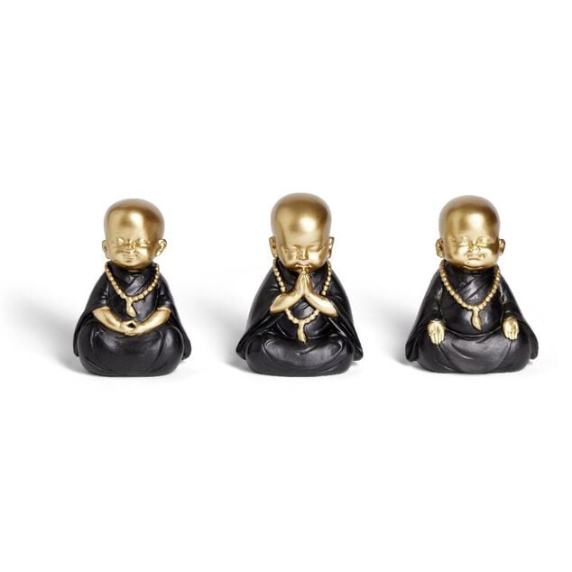 Lot de 3 bouddhas noirs et dor&eacute;s