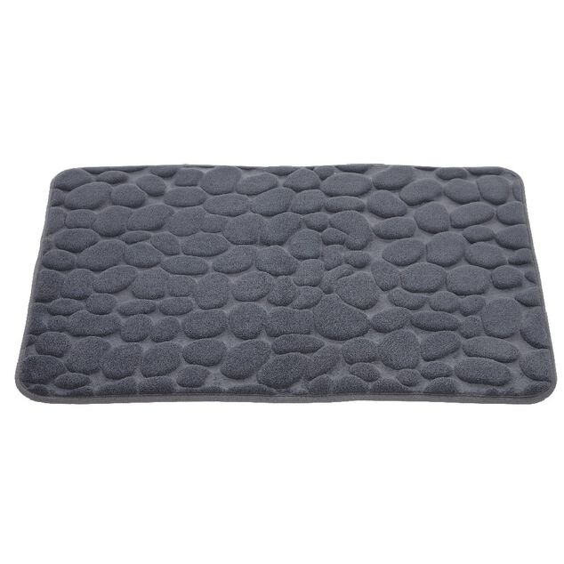 Tapis de salle de bain à mémoire de forme motif galet gris
