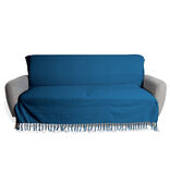 Jet&eacute; de canap&eacute; 170x250cm &agrave; franges 100% coton bleu