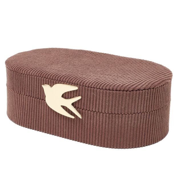 Bo&icirc;te &agrave; bijoux ovale velours fermoir m&eacute;tal dor&eacute;  hirondelle 22x13xH6,5cm (2 mod&egrave;les)