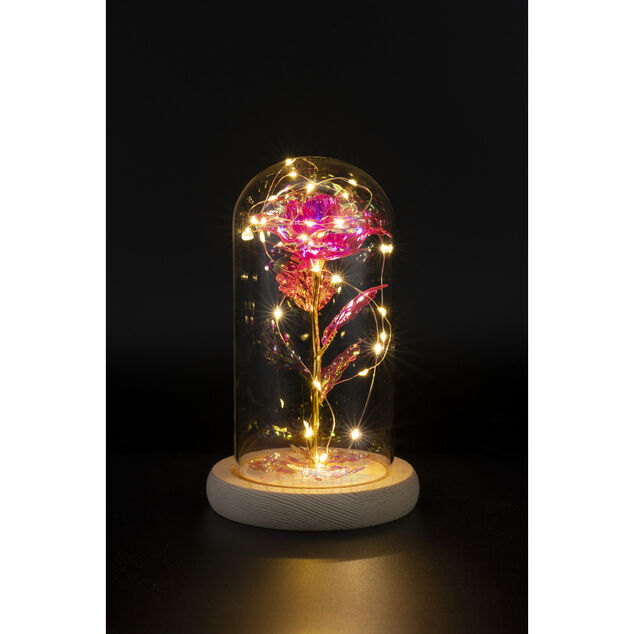 Rose sous cloche en verre avec LED &Oslash;11,8xH19,5cm