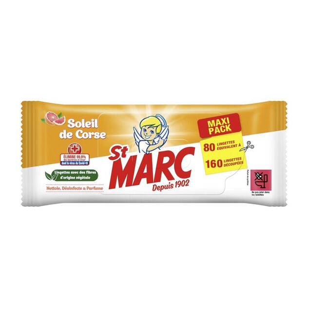 Lingette nettoyante d&eacute;sinfectante Saint Marc soleil de Corse x80