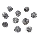 Pomme de pin &agrave; poser effet neige argent&eacute;e x11