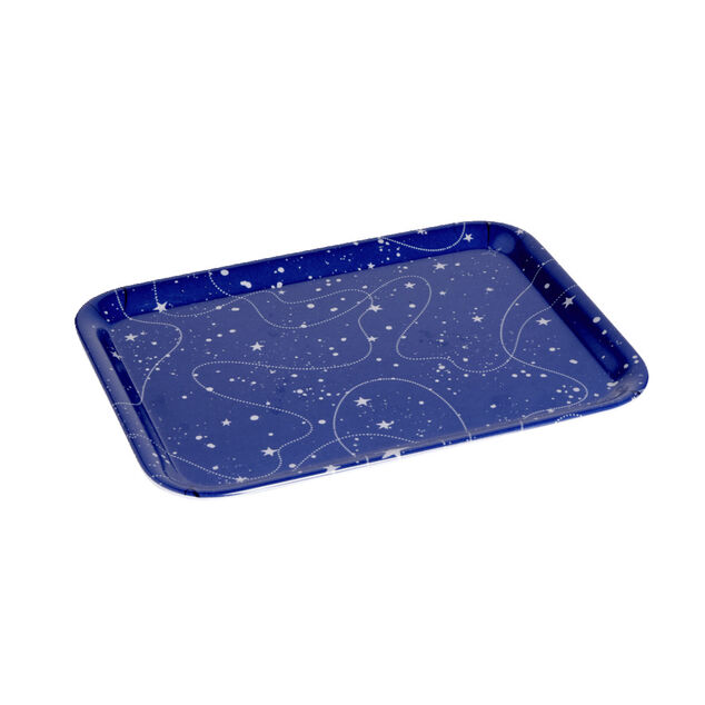 Plateau de service rectangulaire mélaminé bleu motif astral 21,7x28,7cm