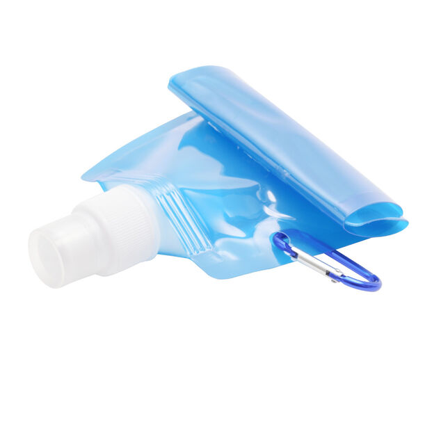 Gourde souple de voyage 480ml en plastique bleu avec mousqueton 12x26cm