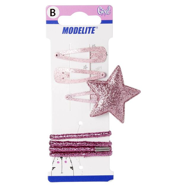 Kit pince clic clac x3 + élastique rose pailleté x4