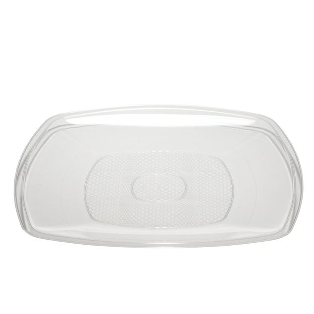 Lot de 6 assiettes carr&eacute;es plastique transparent &agrave; bord arrondi 22x22 cm