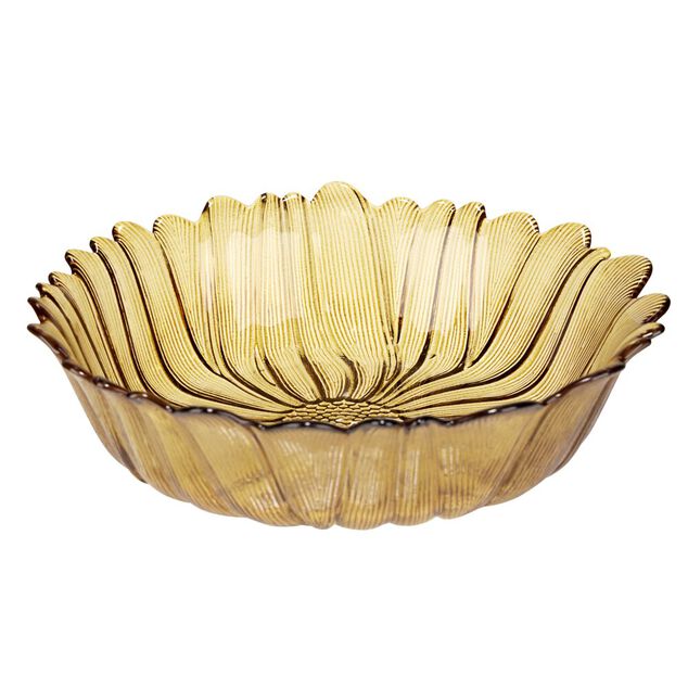 Coupelle forme fleur verre jaune ambre &Oslash;20xH5cm