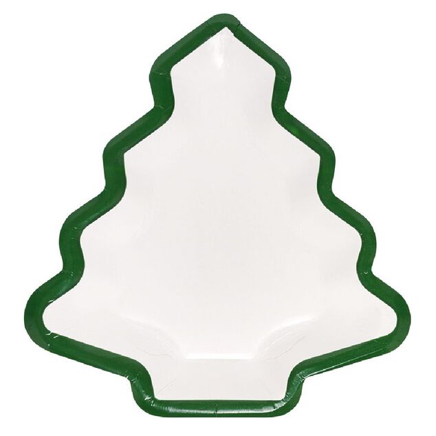 Lot de 10 assiettes carton Sapin blanc avec liseré vert