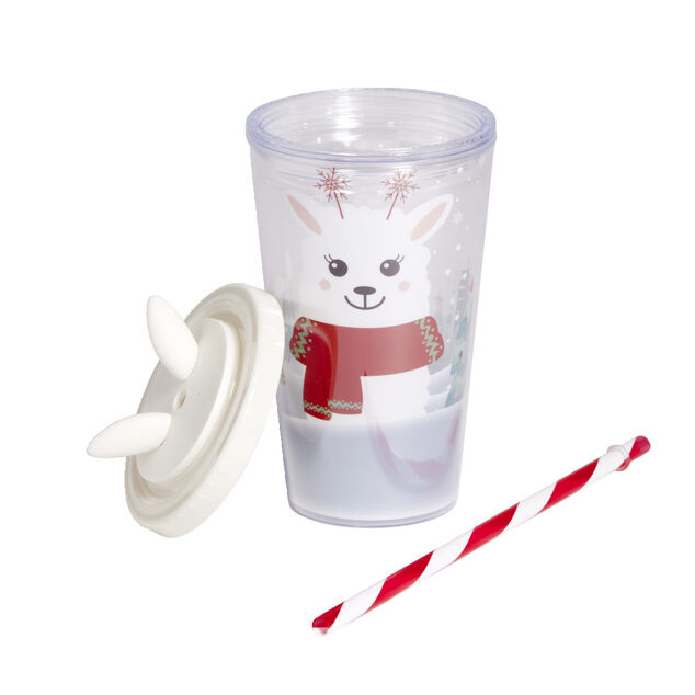 Gobelet avec paille motif lama 450ml