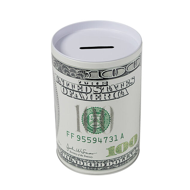 Tirelire cylindrique motif billet de banque