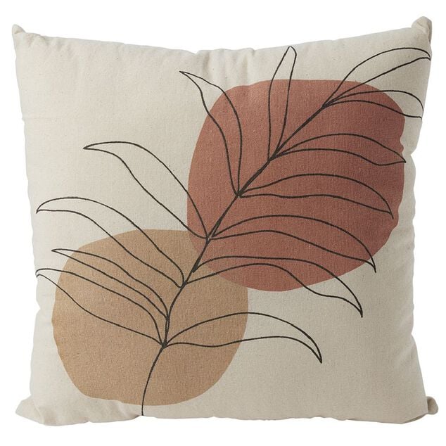 Coussin d&eacute;co feuille 45x45cm beige et orange